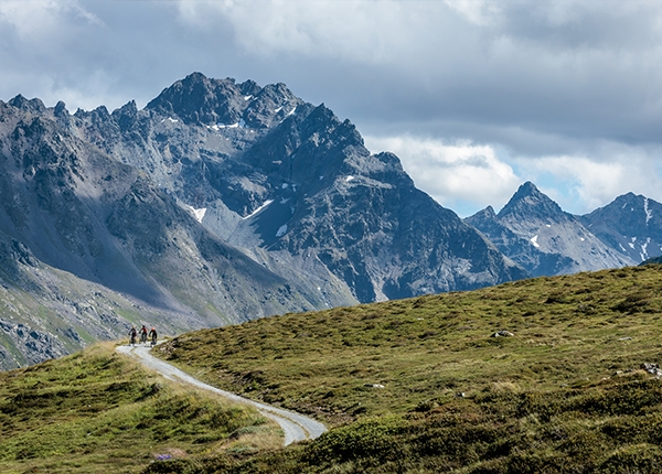 view of mountains with cyclist